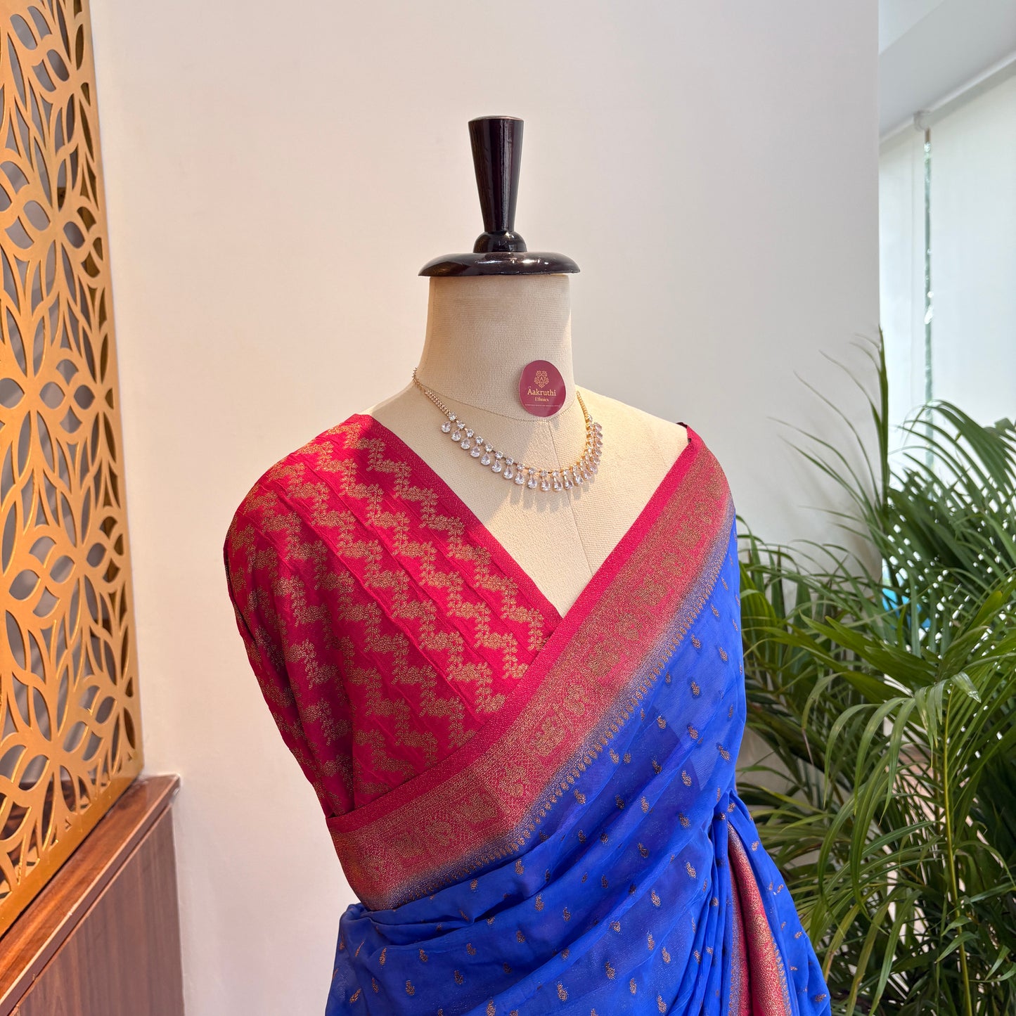 Blue Crepe Georgette Semi Banarasi Saree