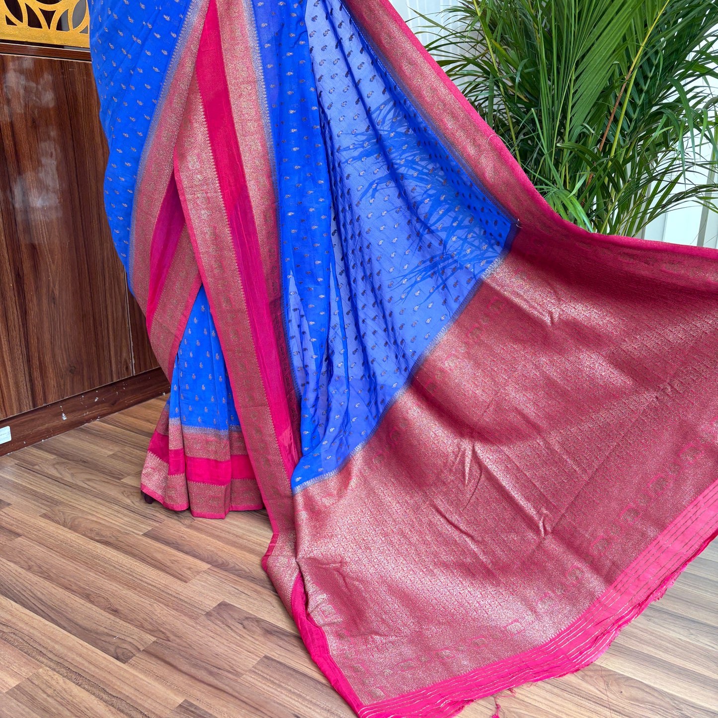 Blue Crepe Georgette Semi Banarasi Saree