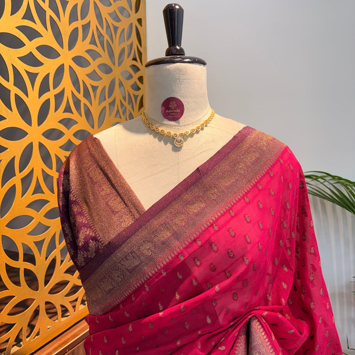 Pink Crepe Georgette Semi Banarasi Saree