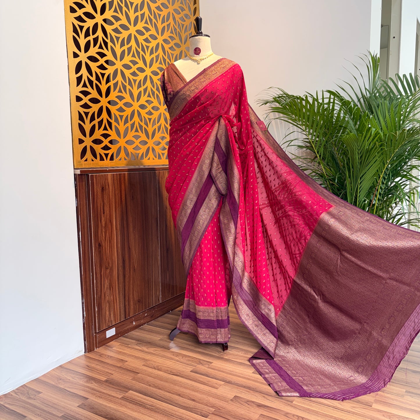 Pink Crepe Georgette Semi Banarasi Saree