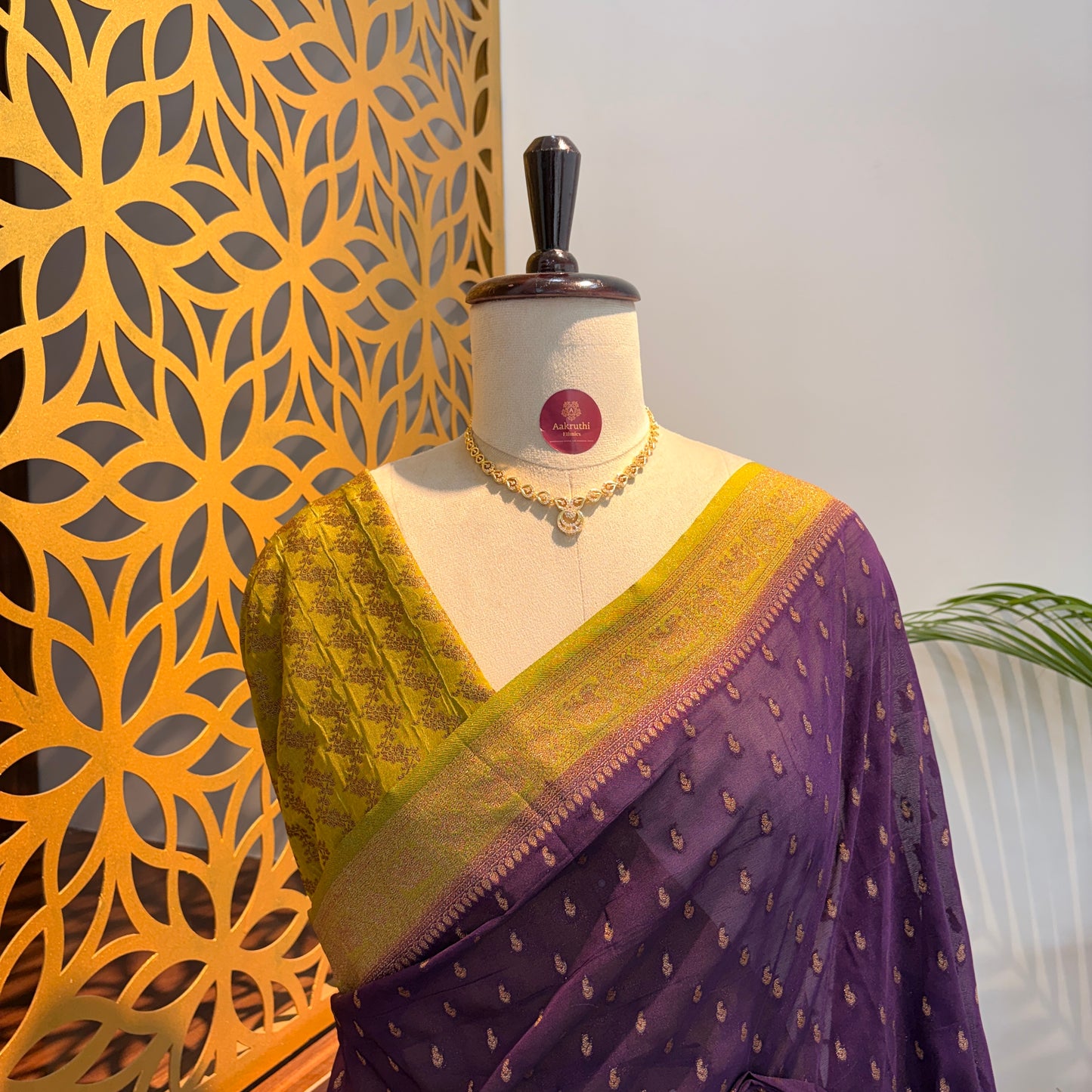 Purple Crepe Georgette Semi Banarasi Saree