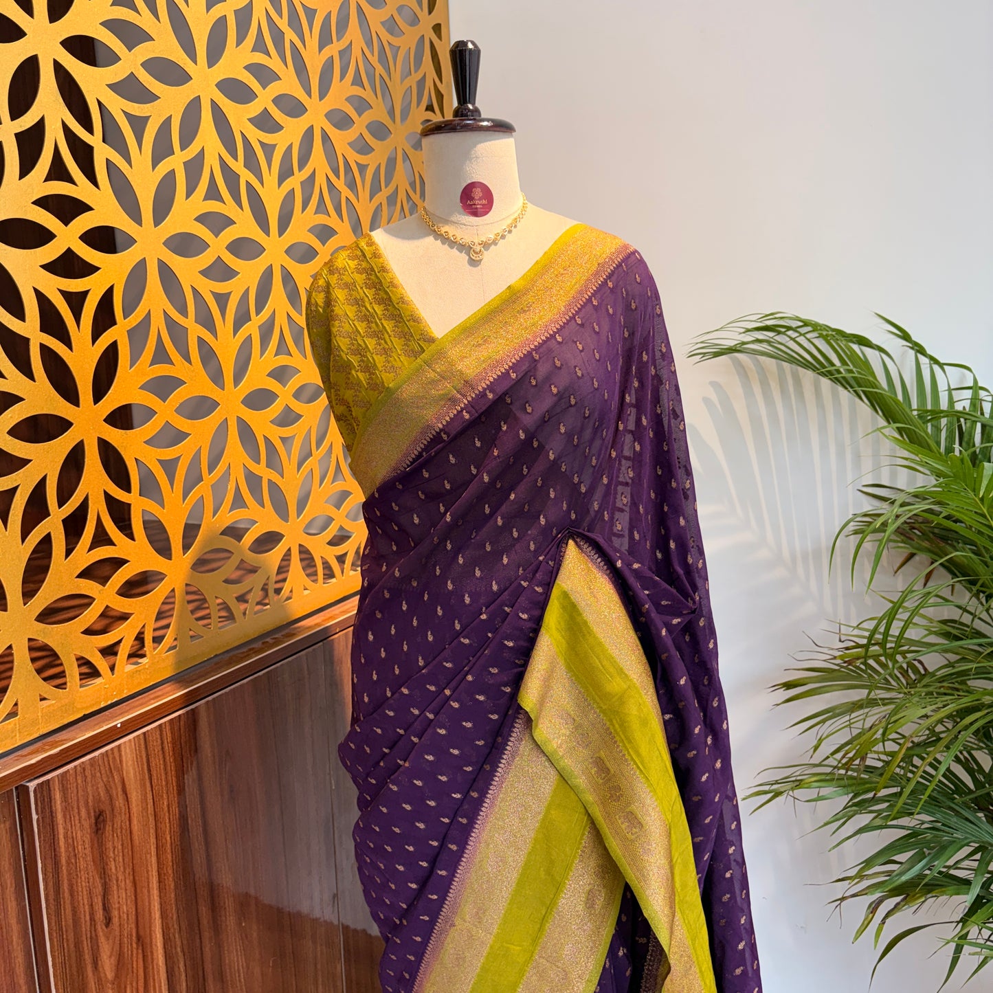 Purple Crepe Georgette Semi Banarasi Saree