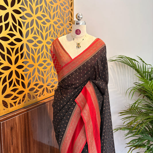 Black Crepe Georgette Semi Banarasi Saree