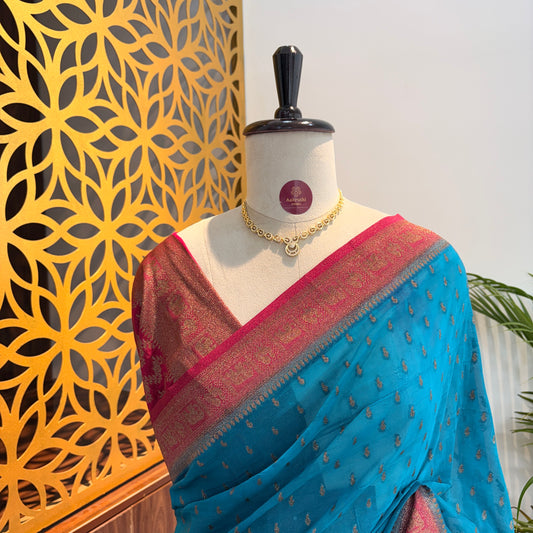Sky Blue Georgette Semi Banarasi Saree