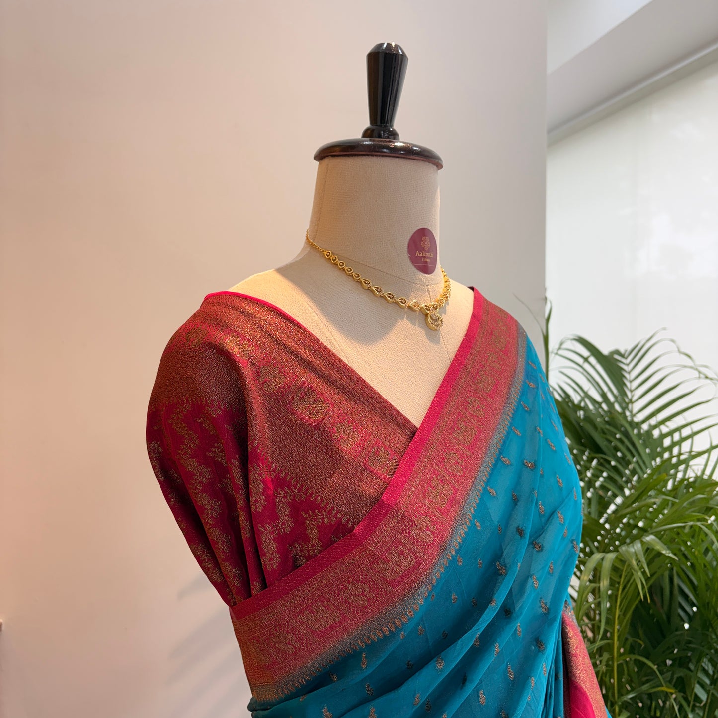 Sky Blue Georgette Semi Banarasi Saree