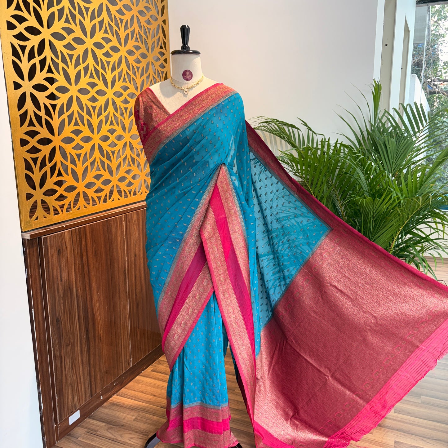 Sky Blue Georgette Semi Banarasi Saree