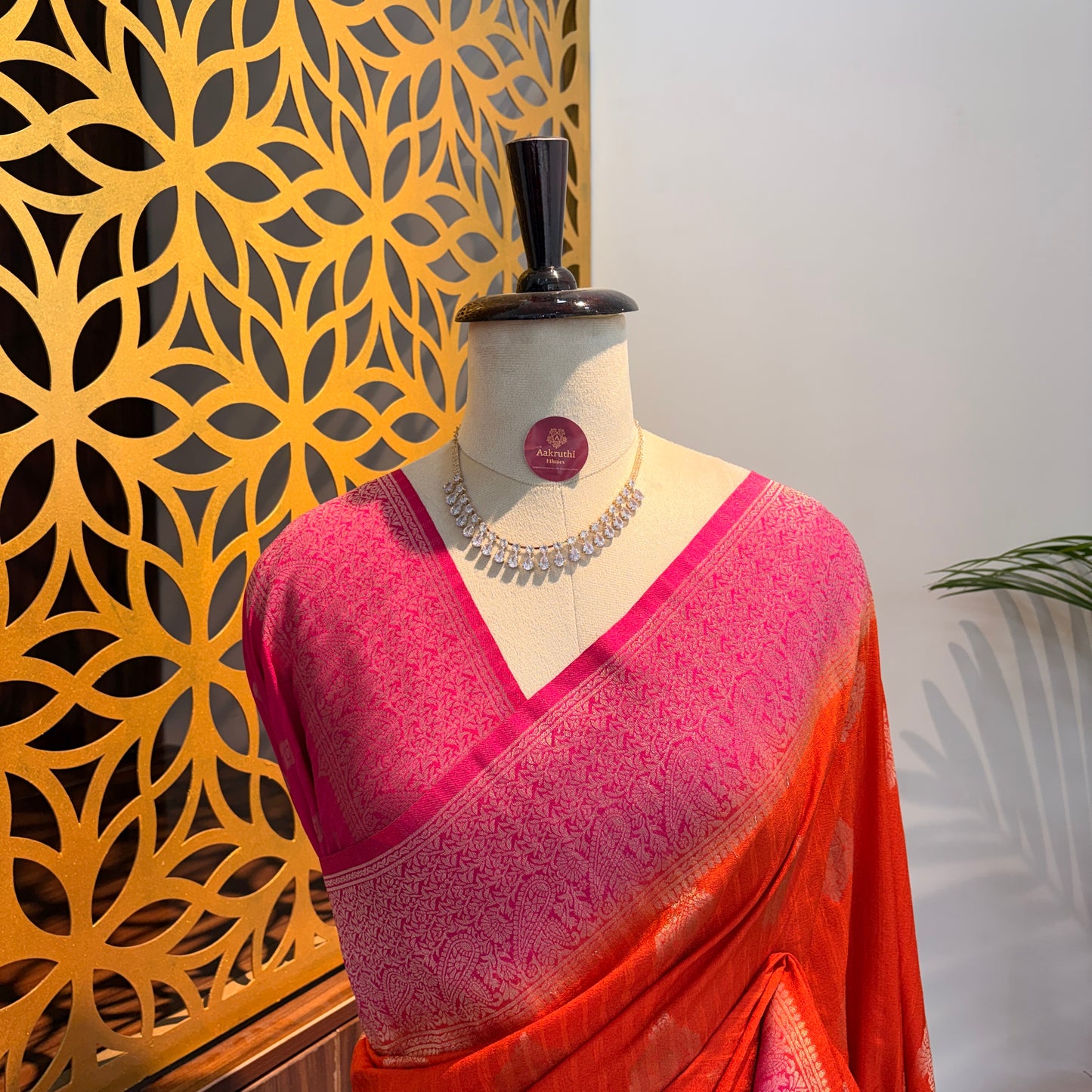 Orange Banarasi Semi Matka Silk Saree