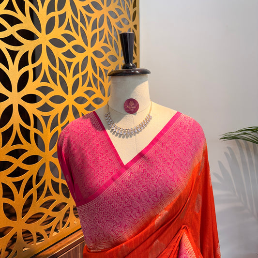 Orange Banarasi Semi Matka Silk Saree