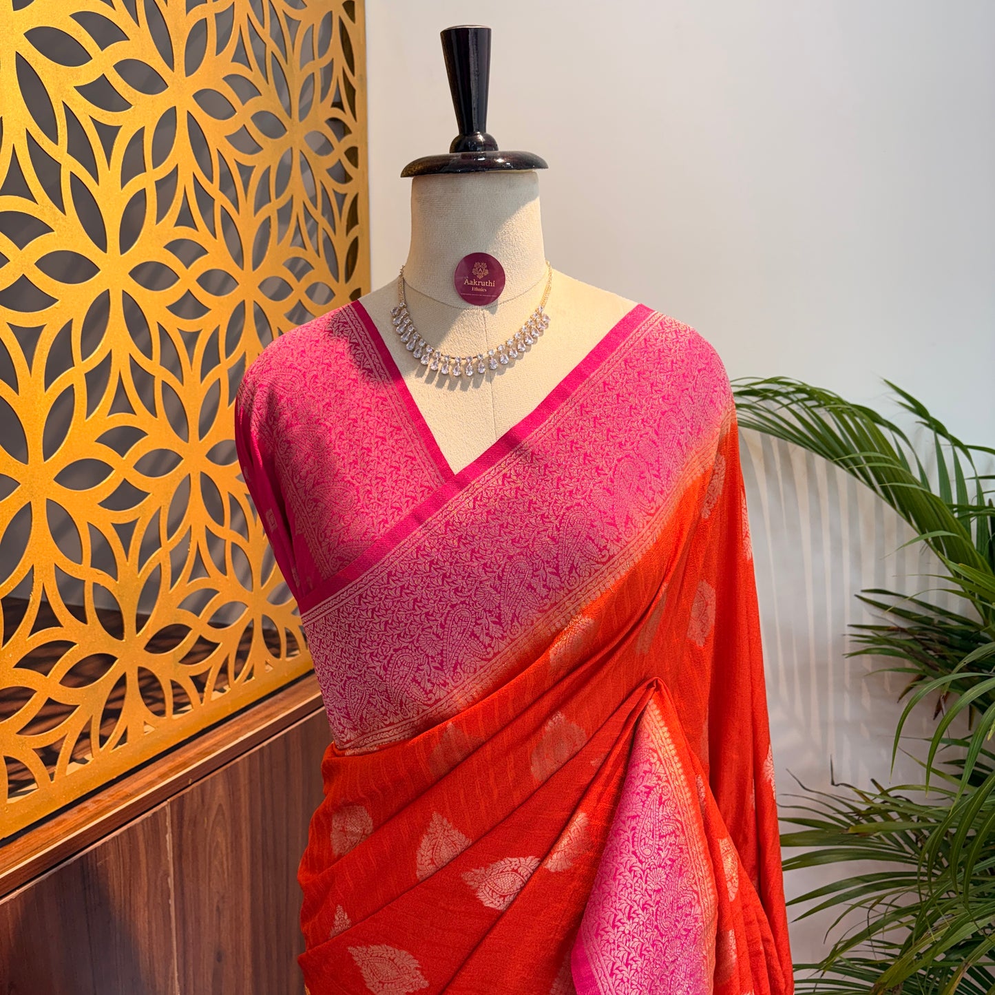 Orange Banarasi Semi Matka Silk Saree