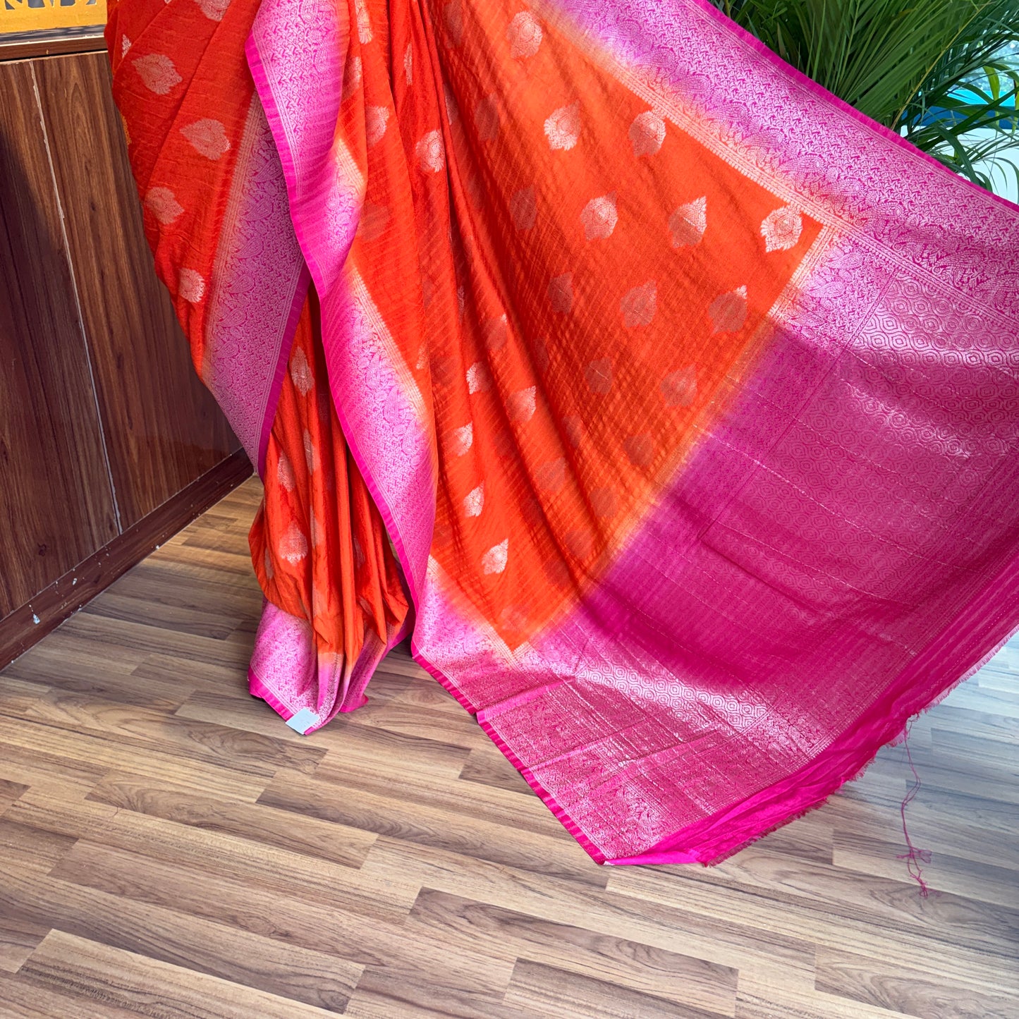 Orange Banarasi Semi Matka Silk Saree