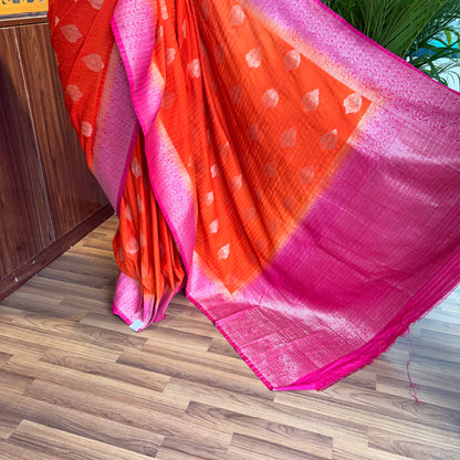 Orange Banarasi Semi Matka Silk Saree