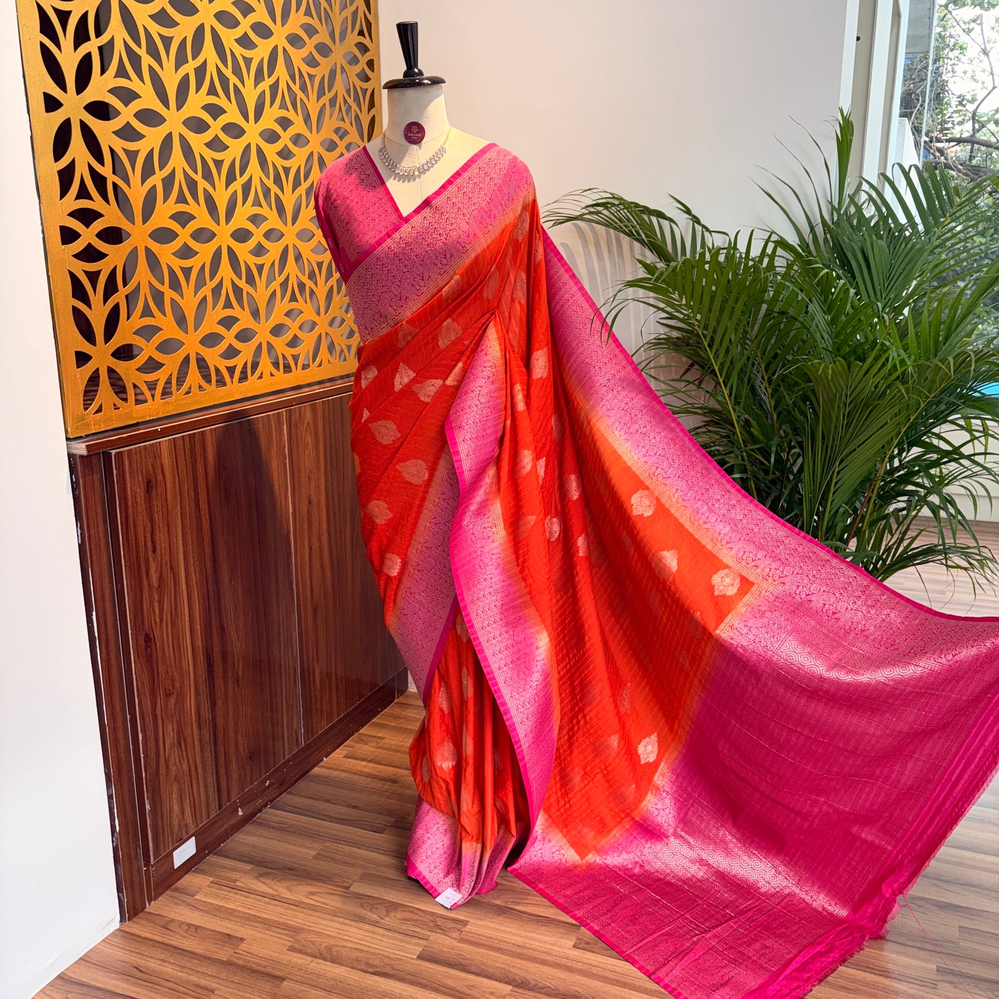 Orange Banarasi Semi Matka Silk Saree