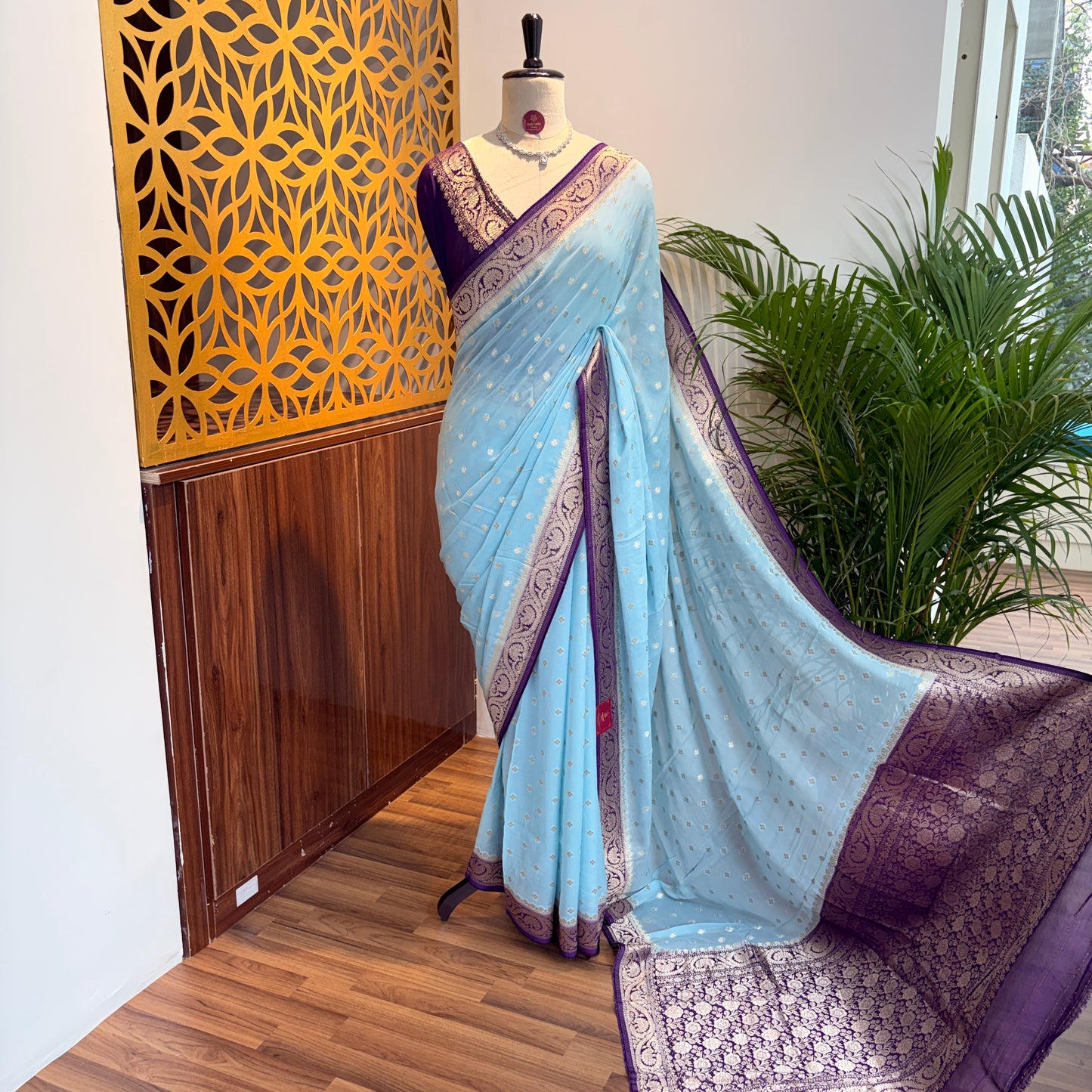 Baby Blue Semi Khaddi Georgette Saree