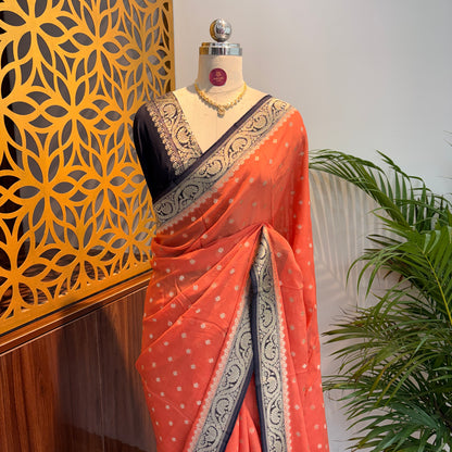 Peach Semi Khaddi Georgette Saree