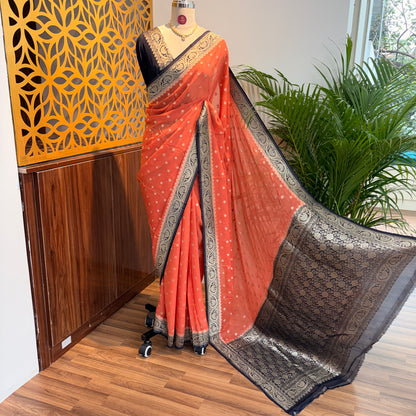 Peach Semi Khaddi Georgette Saree
