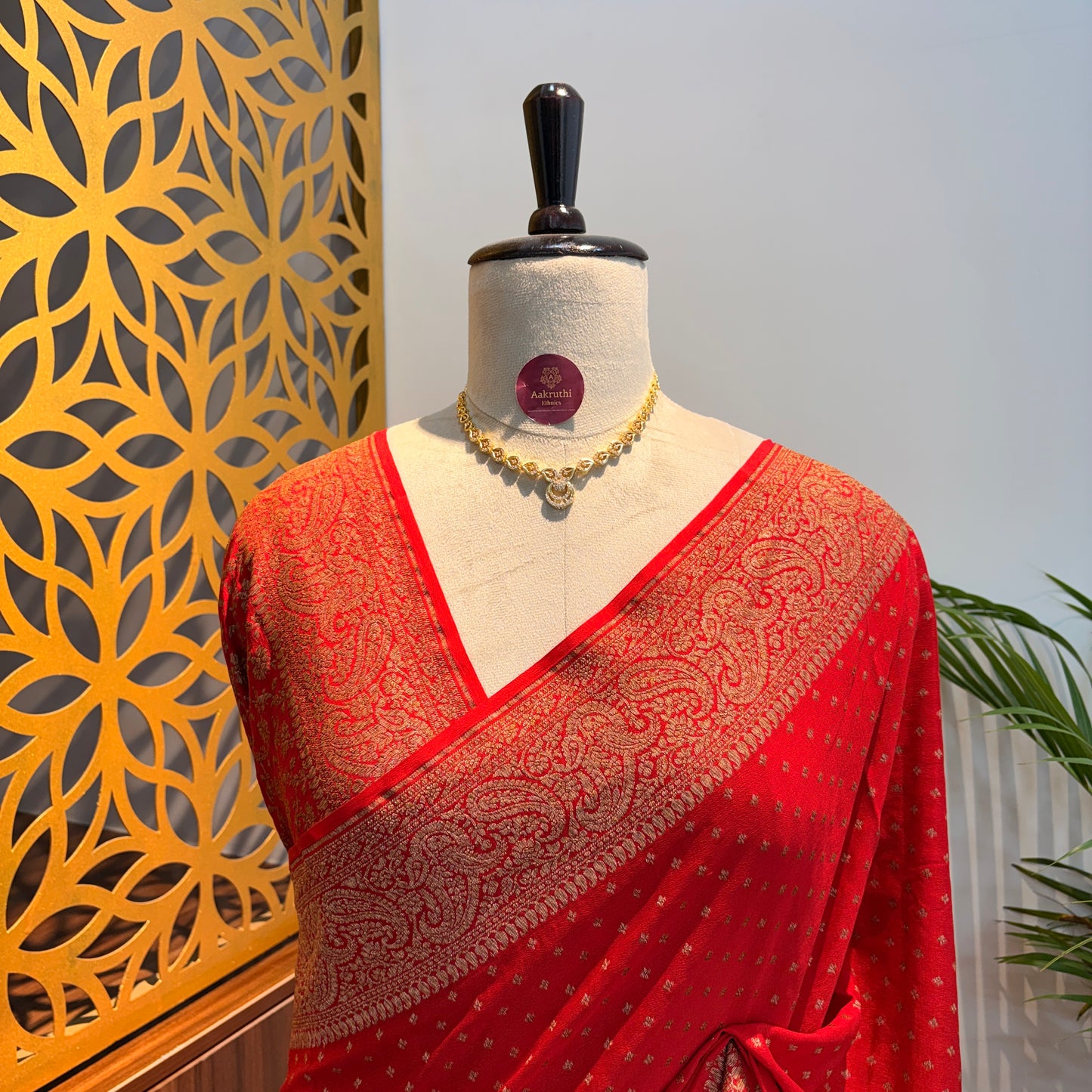 Red Banarasi Pure Crepe Saree