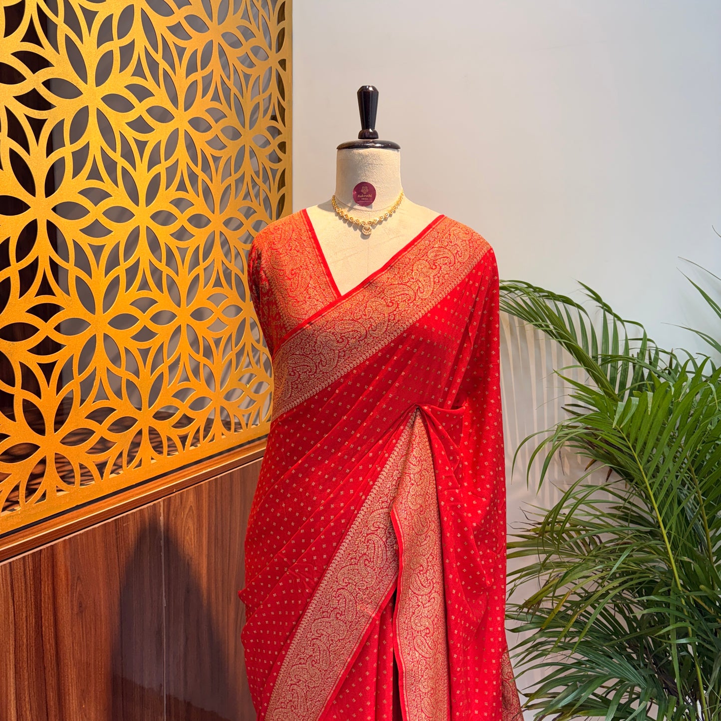 Red Banarasi Pure Crepe Saree