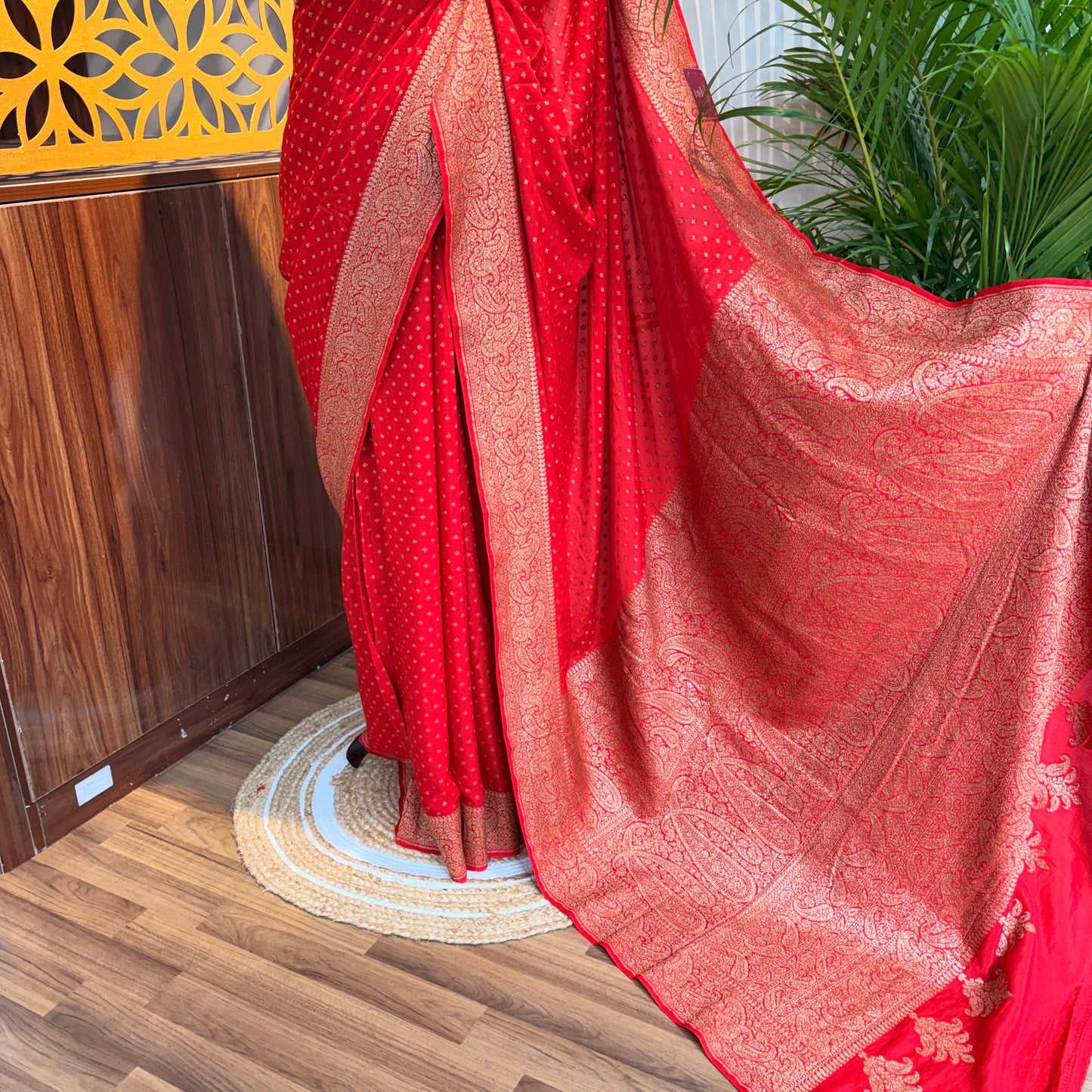 Red Banarasi Pure Crepe Saree