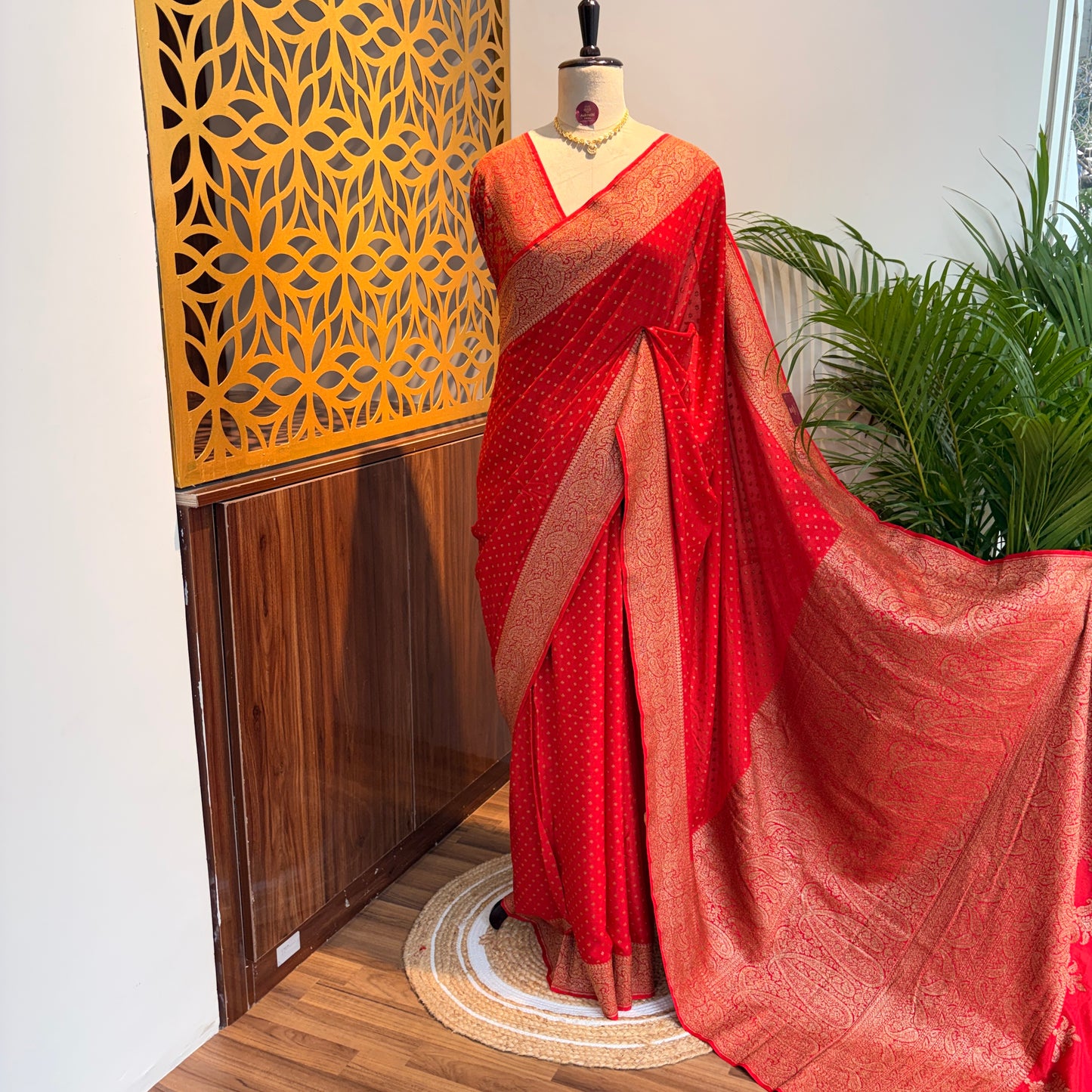 Red Banarasi Pure Crepe Saree
