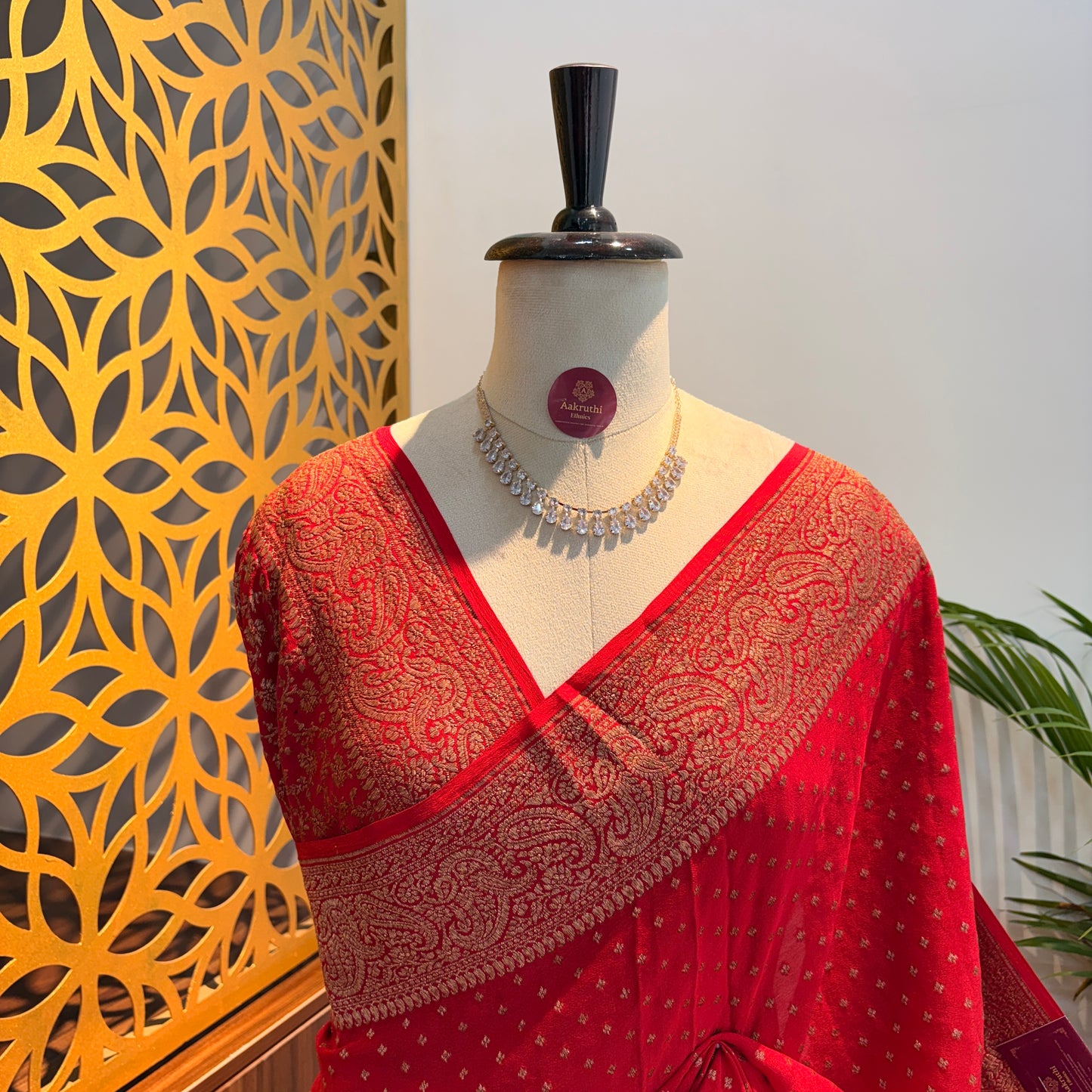 Red Banarasi Pure Crepe Saree