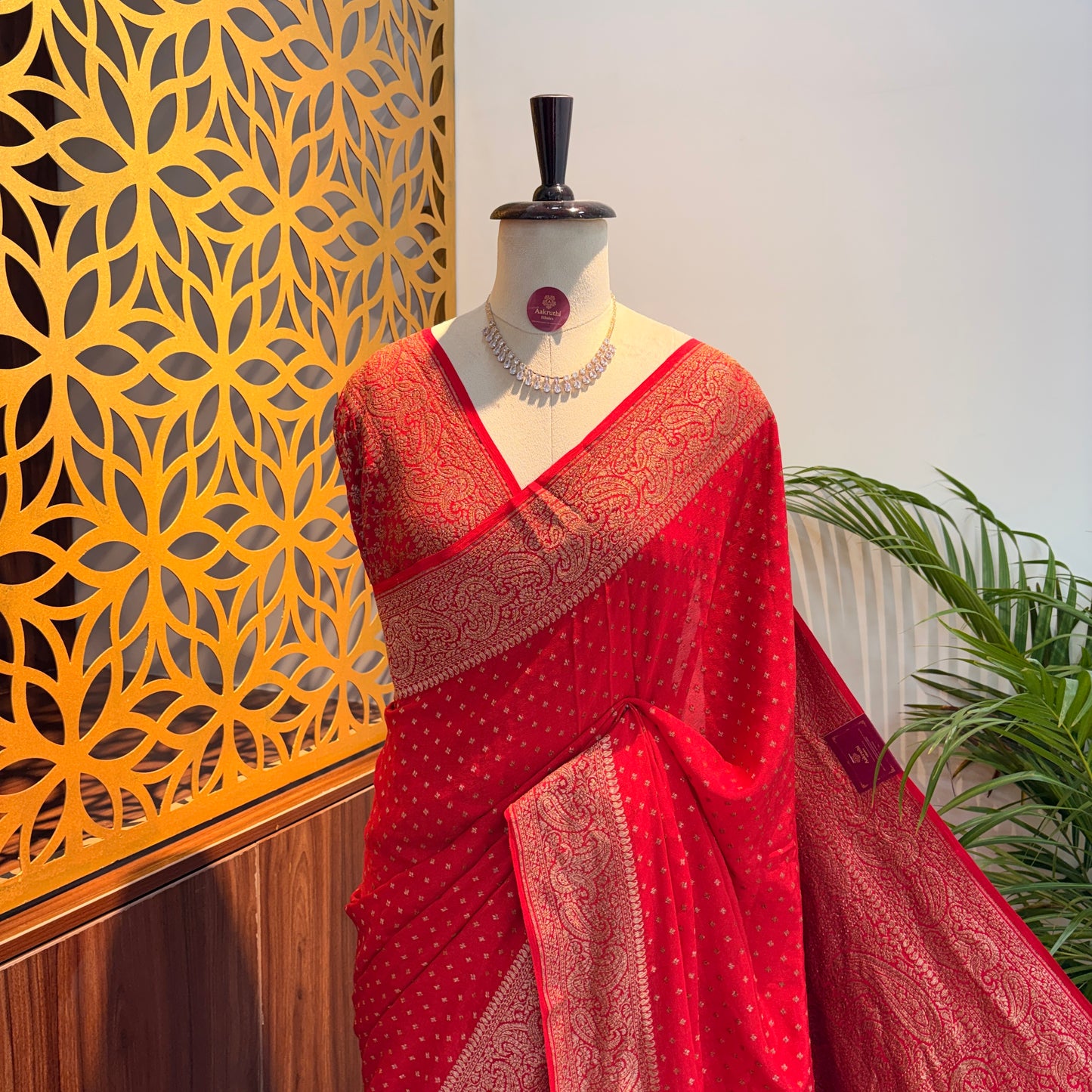 Red Banarasi Pure Crepe Saree