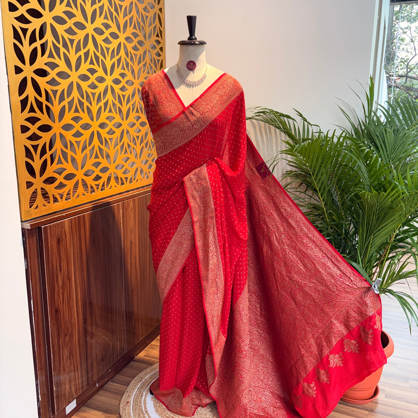 Red Banarasi Pure Crepe Saree
