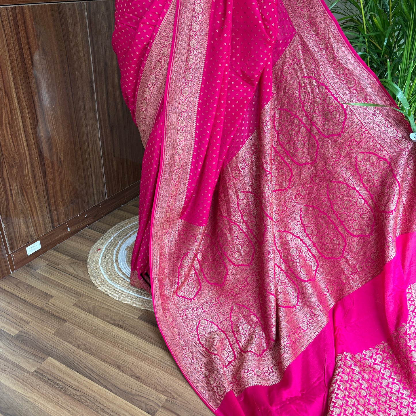 Pink Banarasi Pure Crepe Saree