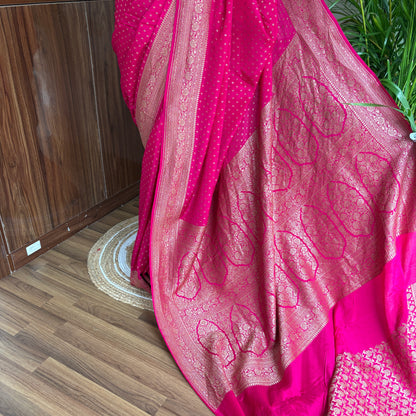 Pink Banarasi Pure Crepe Saree