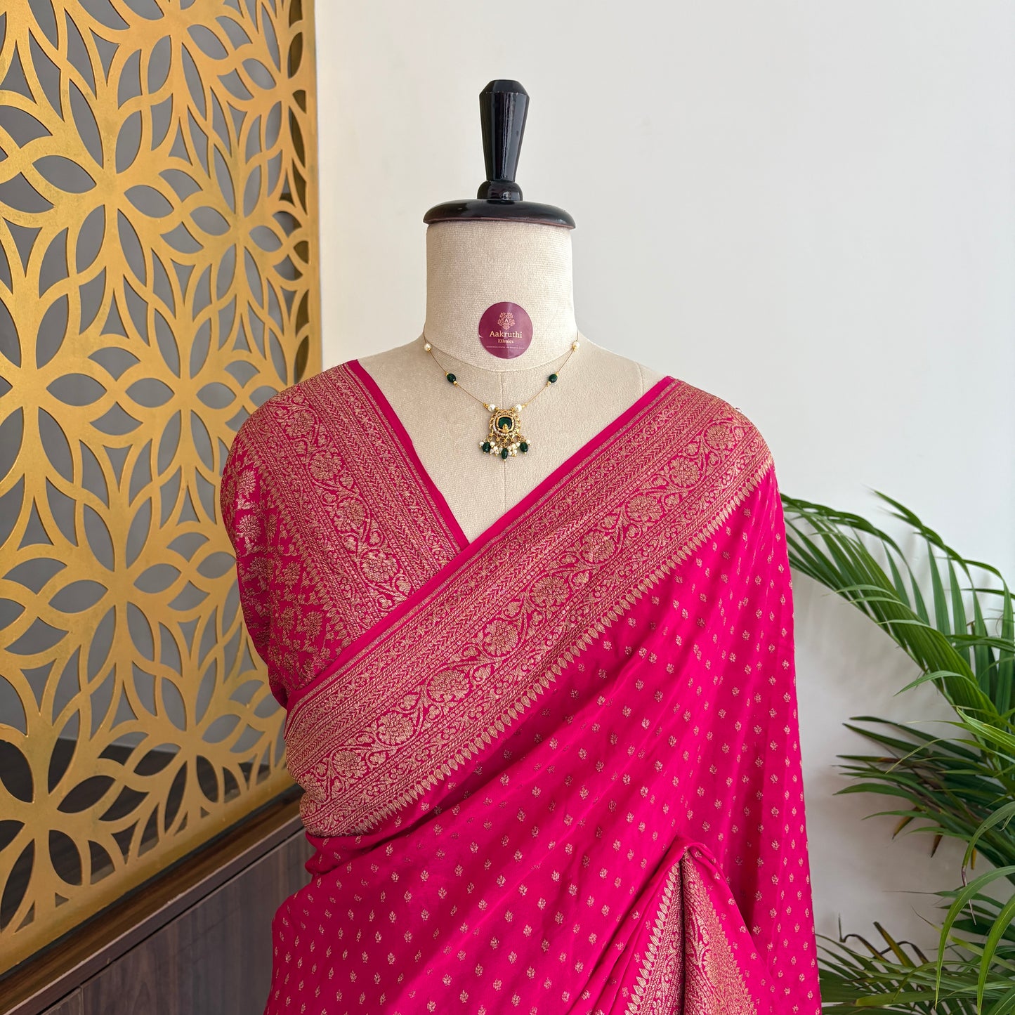 Pink Banarasi Pure Crepe Saree