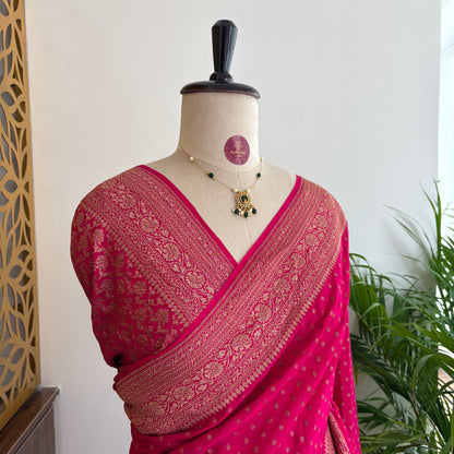 Pink Banarasi Pure Crepe Saree