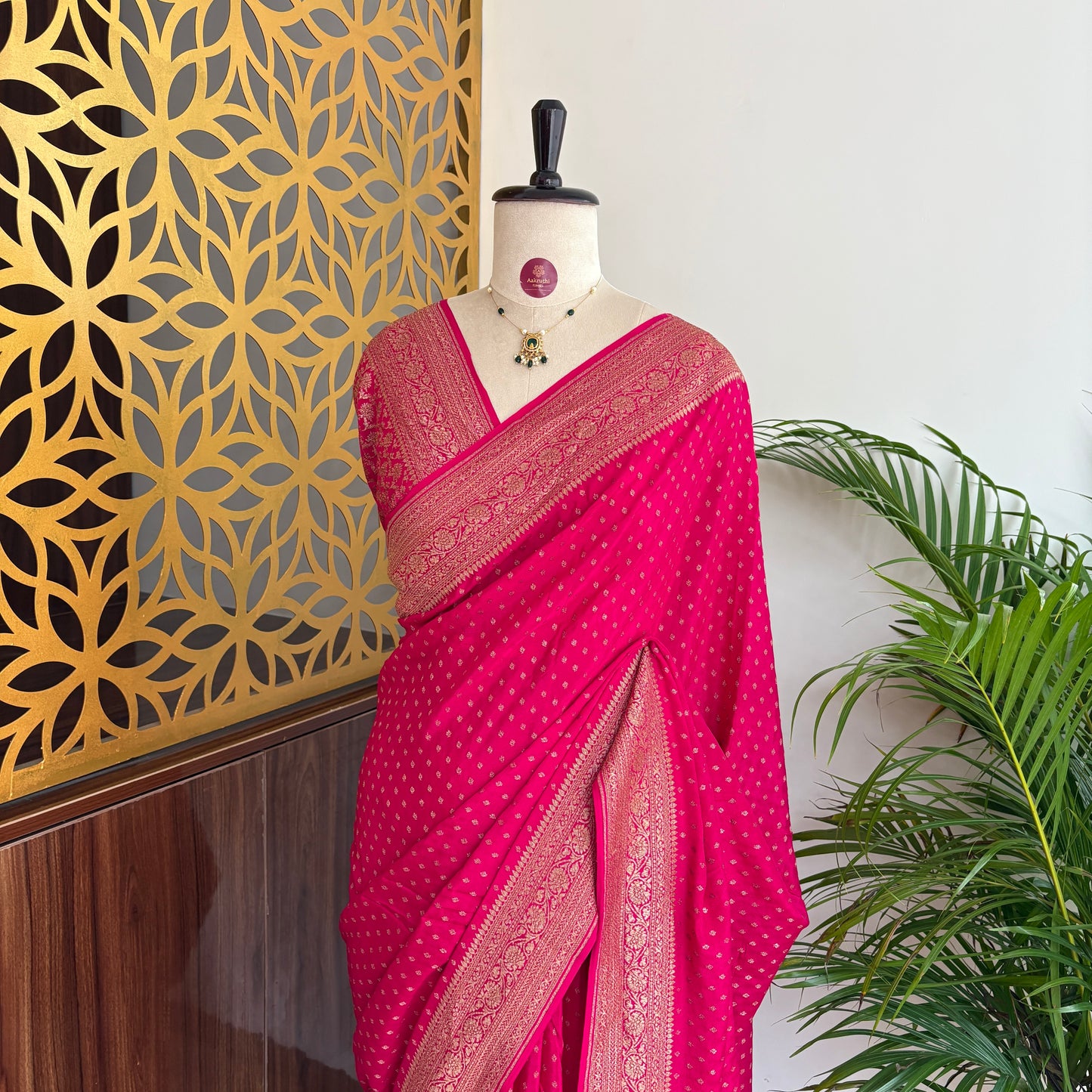 Pink Banarasi Pure Crepe Saree