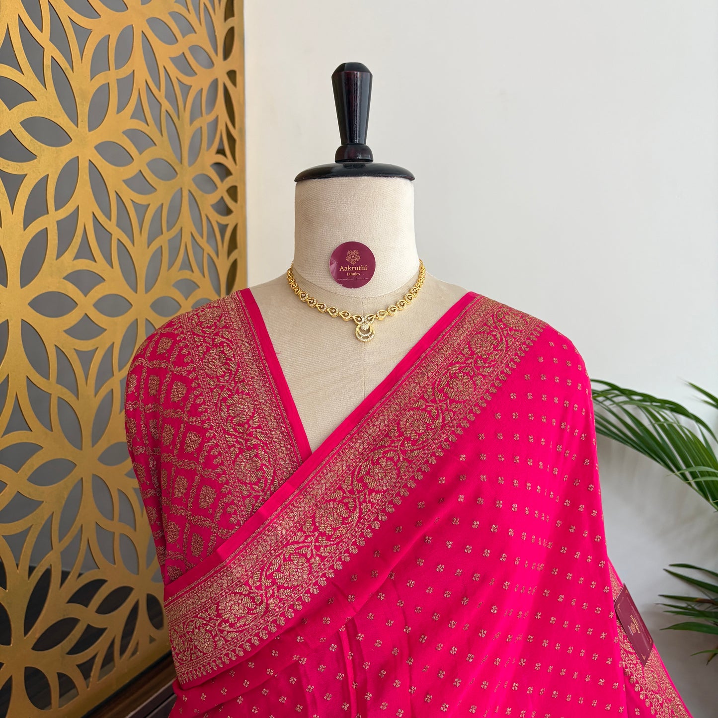 Pink Banarasi Pure Crepe Saree