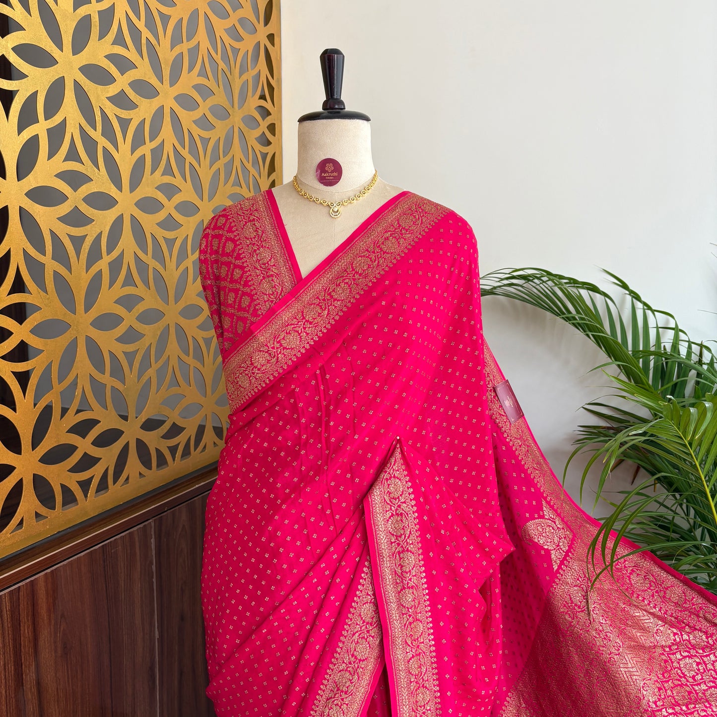 Pink Banarasi Pure Crepe Saree