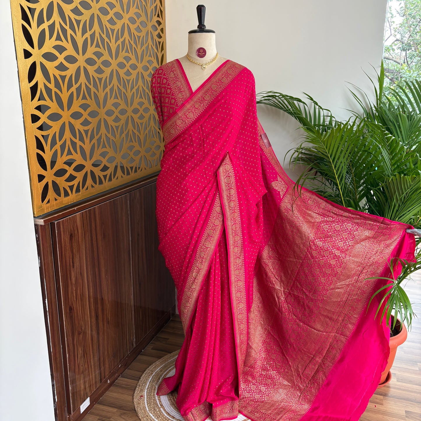 Pink Banarasi Pure Crepe Saree