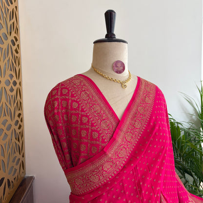 Pink Banarasi Pure Crepe Saree