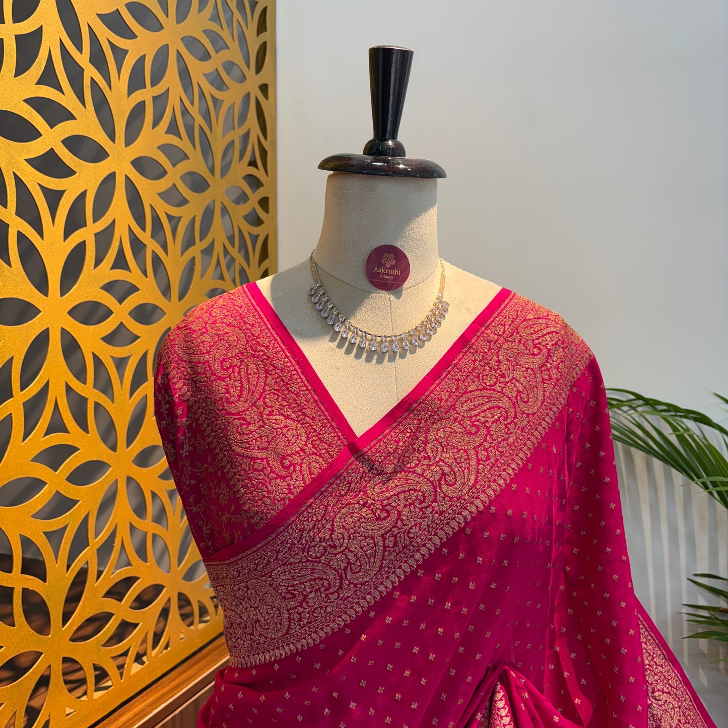 Pink Banarasi Pure Crepe Saree