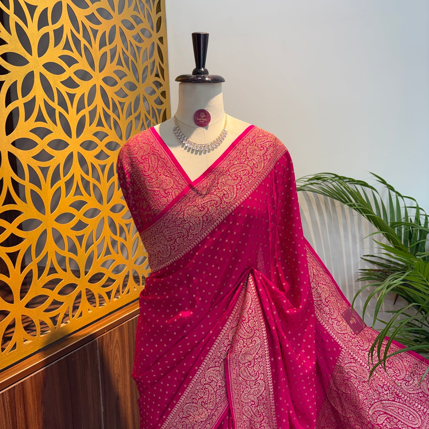 Pink Banarasi Pure Crepe Saree