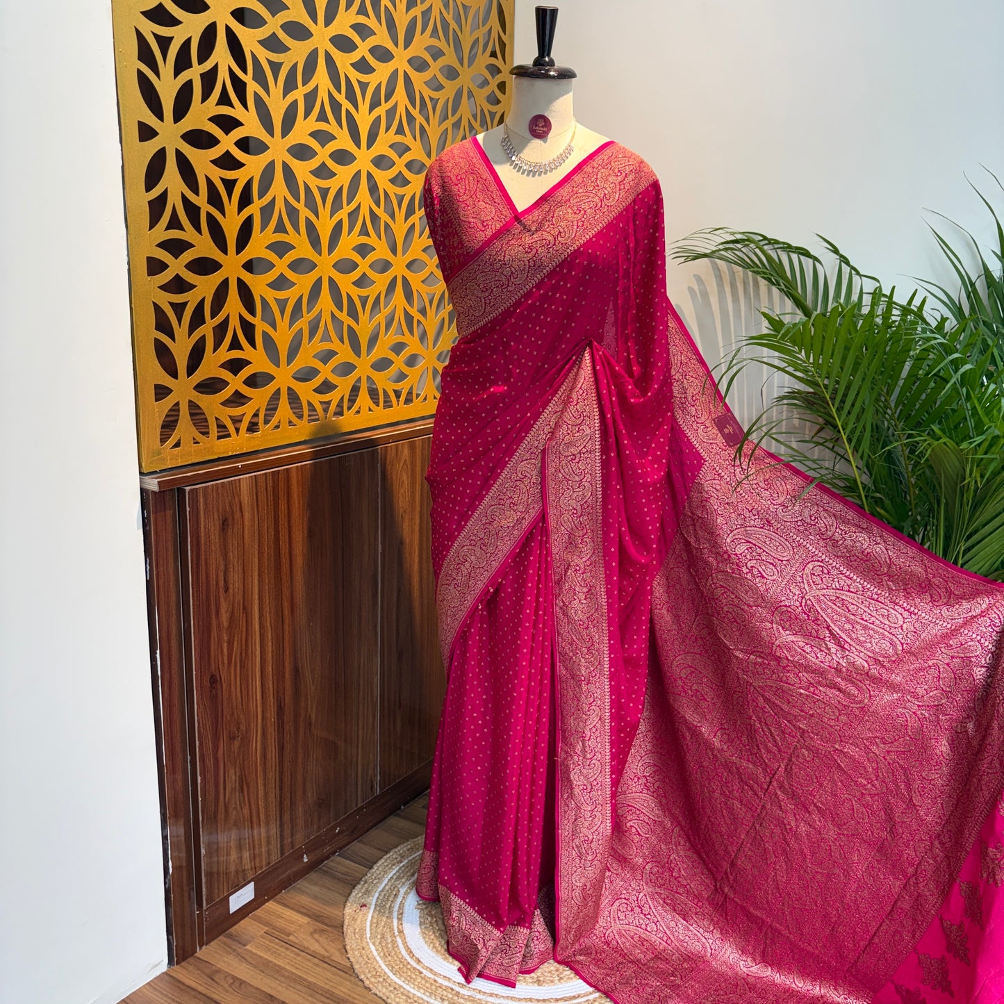 Pink Banarasi Pure Crepe Saree
