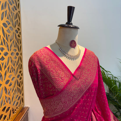 Pink Banarasi Pure Crepe Saree