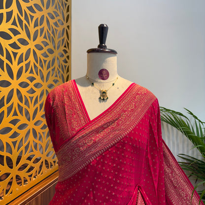 Pink Banarasi Pure Crepe Saree