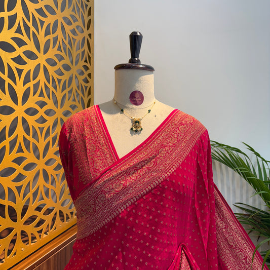 Pink Banarasi Pure Crepe Saree