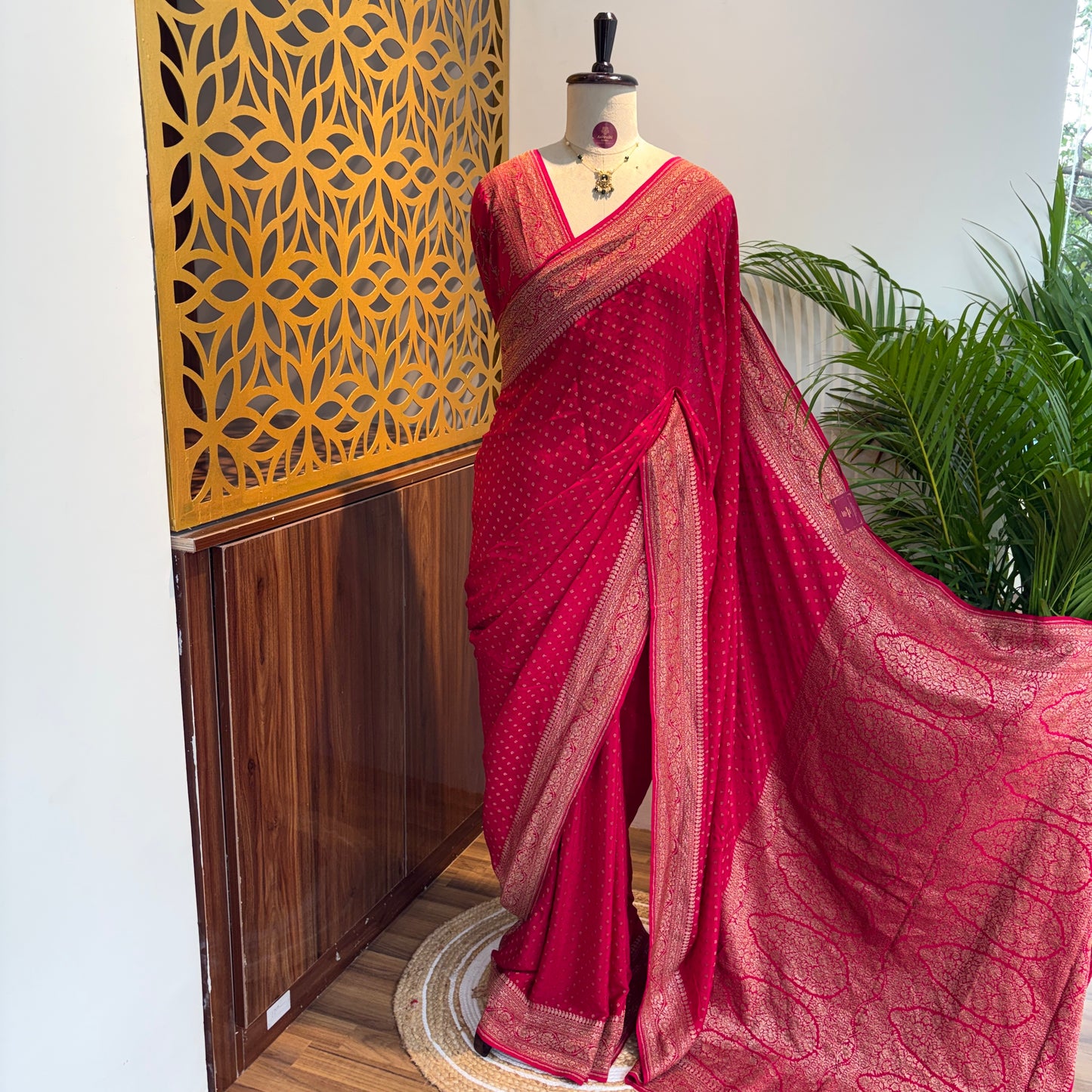 Pink Banarasi Pure Crepe Saree