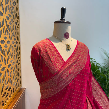 Pink Banarasi Pure Crepe Saree