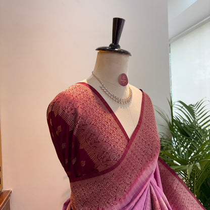 Mauve Banarasi Semi Matka Silk Saree