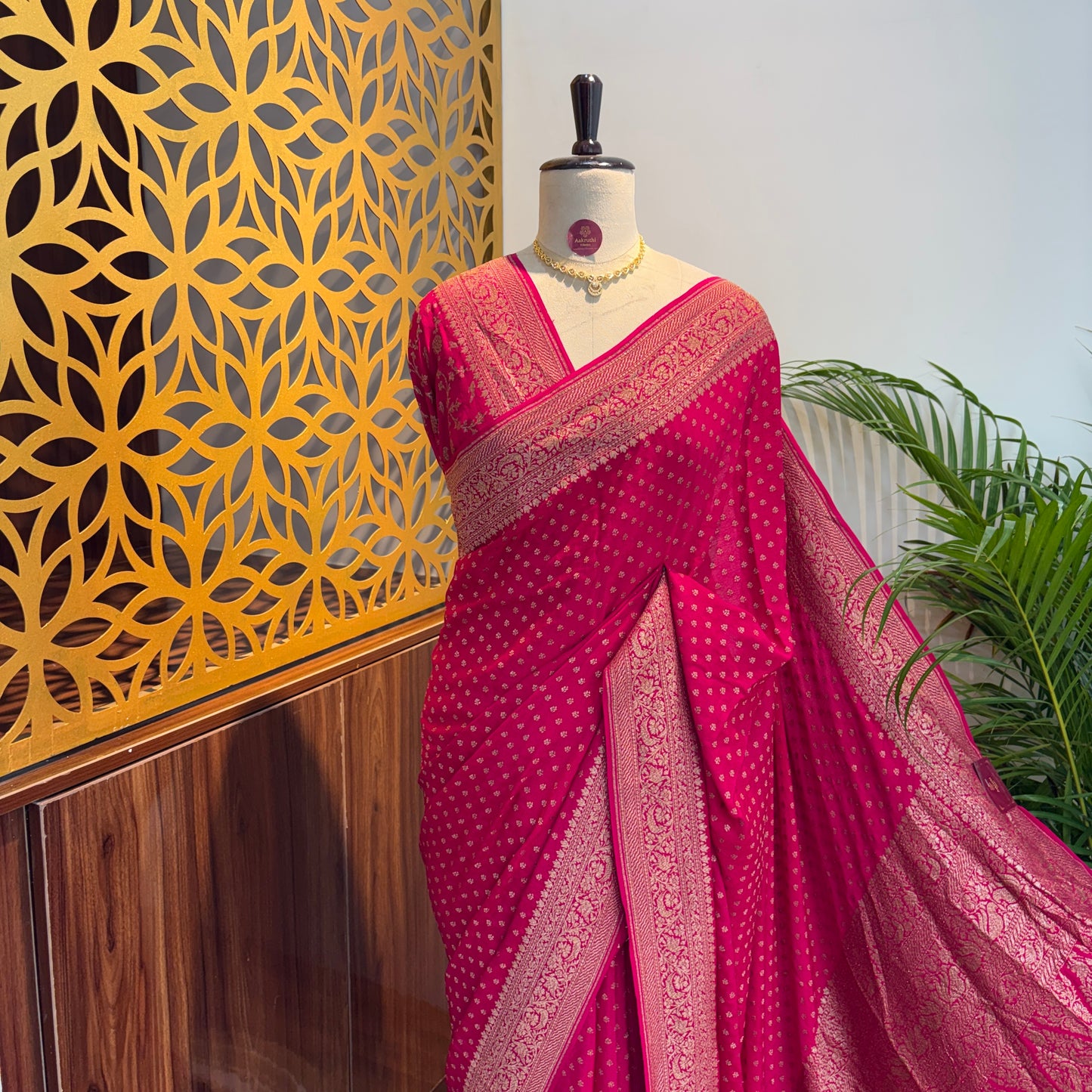 Pink Banarasi Pure Crepe Saree