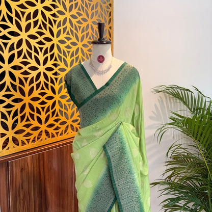 Green Banarasi Semi Matka Silk Saree