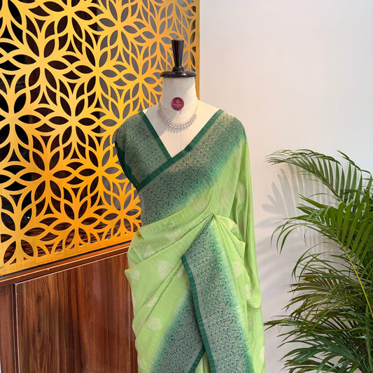 Green Banarasi Semi Matka Silk Saree