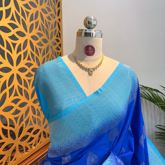 Blue Banarasi Semi Matka Silk Saree