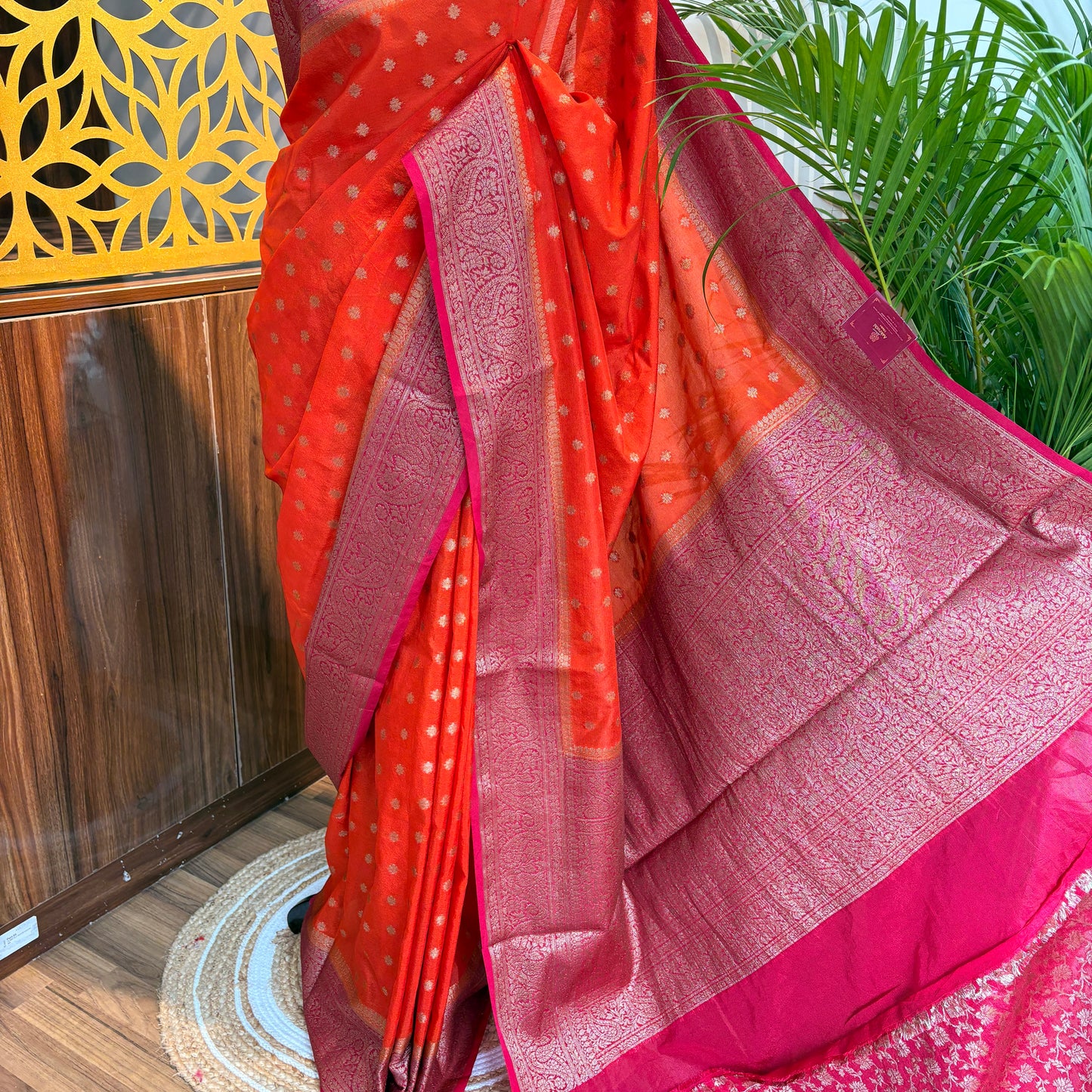 Orange Cotton Silk Semi Banarasi Saree