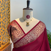 Maroon Soft Organza Banarasi Saree
